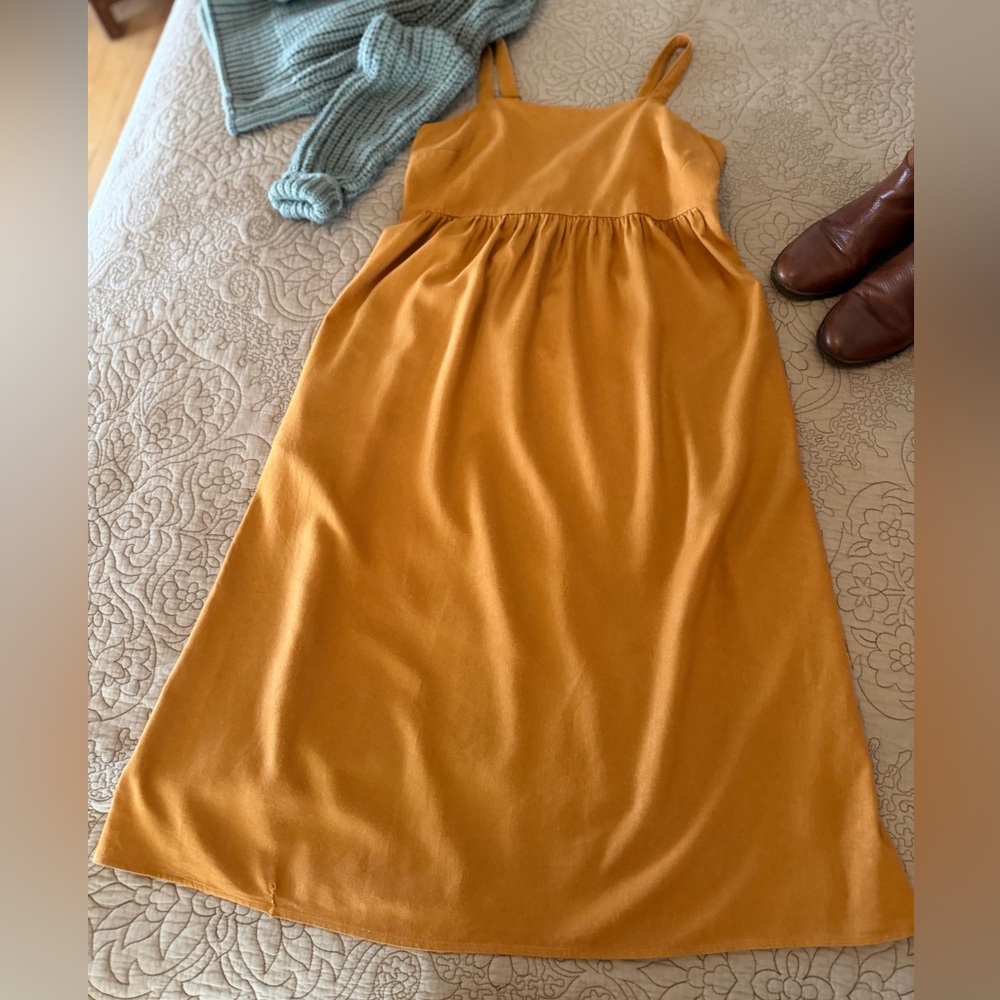 Sonoma Butternut Sienna Burnt Orange Linen Blend Pinafore Dress, Size S - Picture 6 of 15
